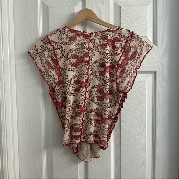 Free People Baby Tee Blouse Floral Sheer Boho Cotton Festival Fairy Size Small - Picture 5 of 7